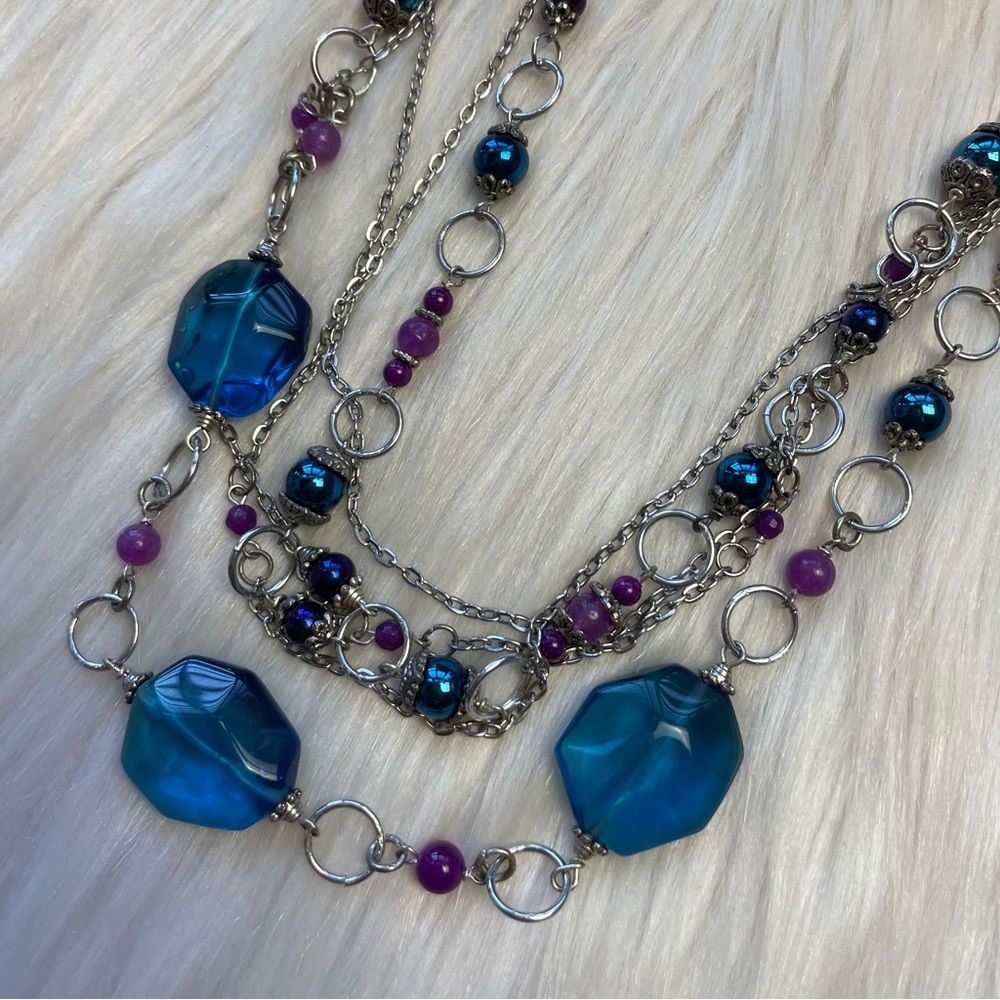 Blue glass multi strand necklace
